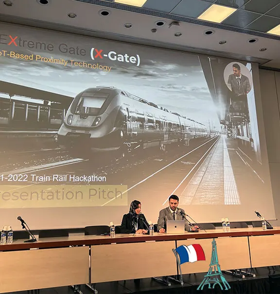 The X-Gate team pitching at the UIC Train Rail Hackathon, 2022